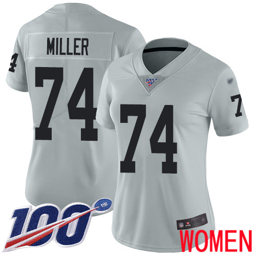 Oakland Raiders Limited Silver Women Kolton Miller Jersey NFL Football #74 100th Season Inverted Jersey->nfl t-shirts->Sports Accessory